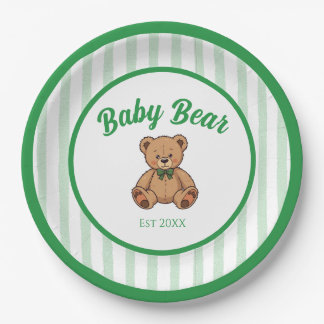 Assiettes En Carton Vintage Teddy Bear Green Baby Shower Plates