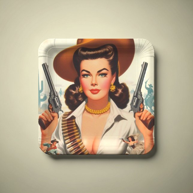 Assiettes En Carton Vintage Western Pin-up (Créateur téléchargé)