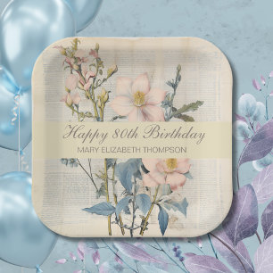 Assiettes En Carton Vintaqe botanique Fleur sauvage 80e anniversaire
