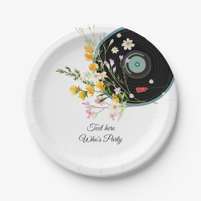 Assiettes En Carton Vinyl Record, floral, Oldies Rustique, musique fém (Devant)