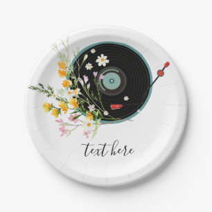 Assiettes En Carton Vinyl Record, Oldies Musique rustique, fleurs