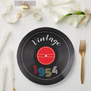 Assiettes En Carton Vinyle à rayures rétro Disque 1954 70e anniversair