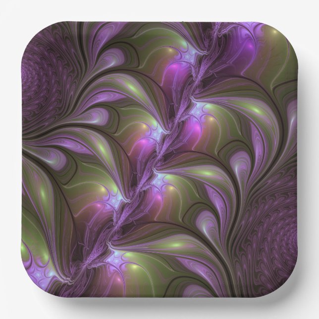 Assiettes En Carton Violet Abstrait violet violet kaki fractal (Recto)