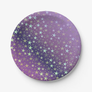 Assiettes En Carton violet+argent, brillant, brillant, étoile, couleur