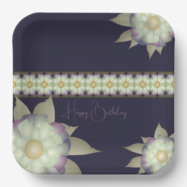 Assiettes En Carton Violet Avec Mauve Et Turquoise (Recto)