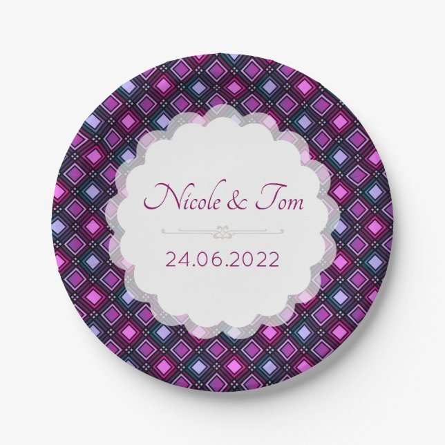 Assiettes En Carton Violet et blanc (Devant)