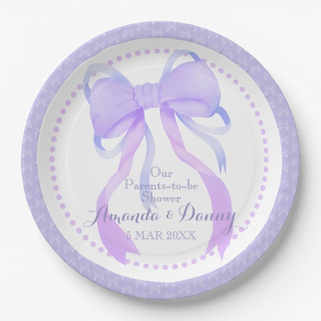 Assiettes En Carton Violet Ruban bébé fille douche (Devant)