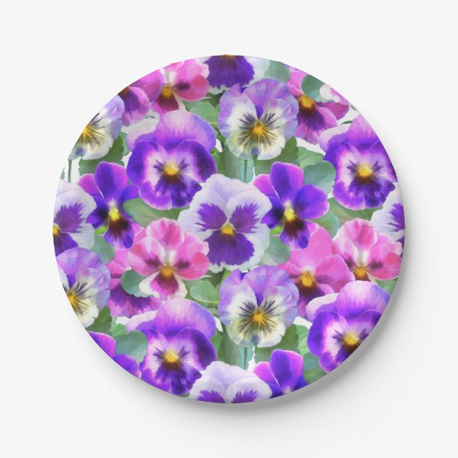 Assiettes En Carton Violets colorés Pansy Flower Motif (Devant)