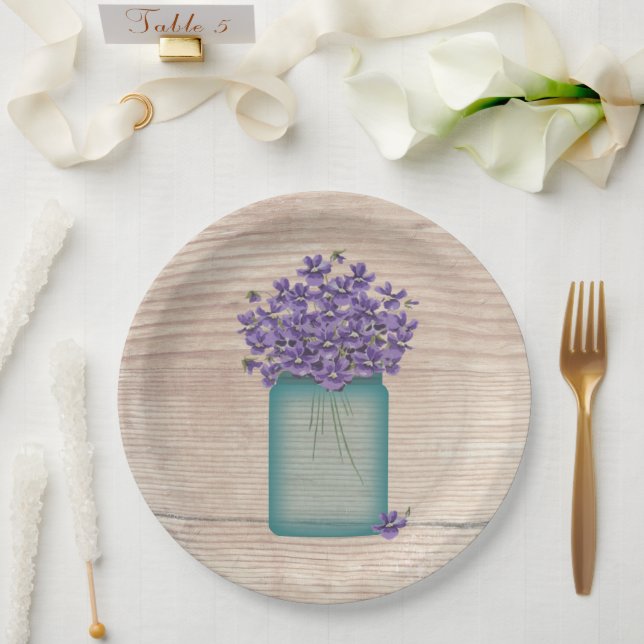 Assiettes En Carton Violettes de Jar Mason Bleu (Mariage)