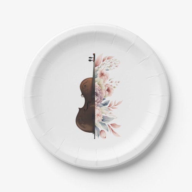 Assiettes En Carton Violon aux fleurs. (Devant)