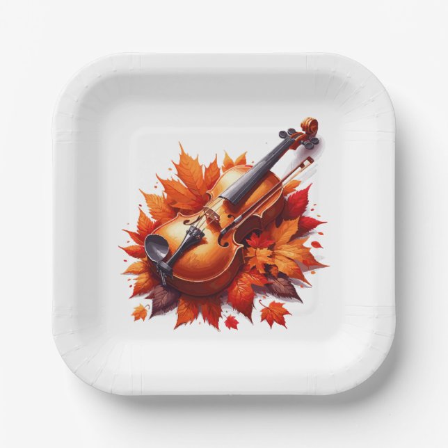 Assiettes En Carton Violon dans le lit des feuilles (Recto)