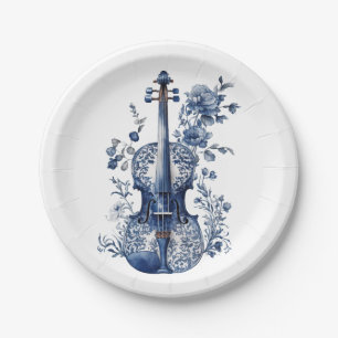 Assiettes En Carton Violon de style Delft bleu et blanc avec fleurs