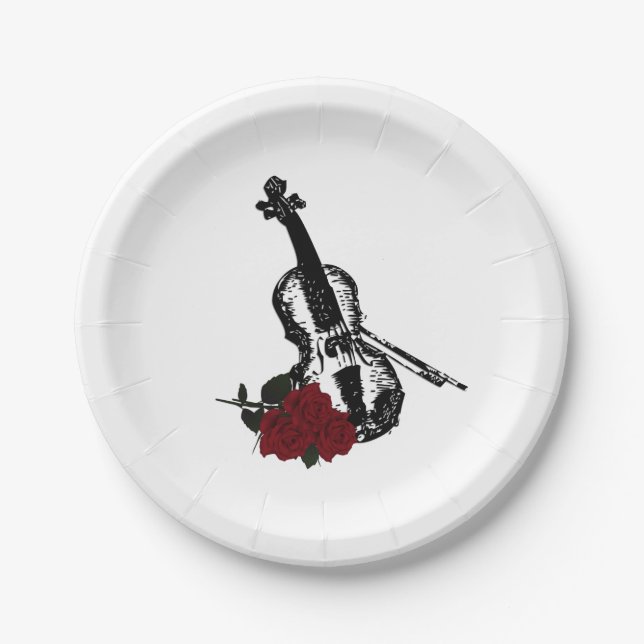 Assiettes En Carton Violon et Rose (Devant)