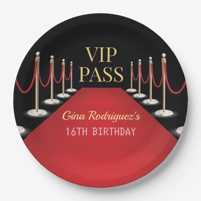 Assiettes En Carton VIP Pass Hollywood Tapis rouge Anniversaire (Devant)