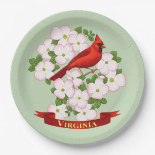 Assiettes En Carton Virginie State Cardinal Bird and Dogwood Flower
