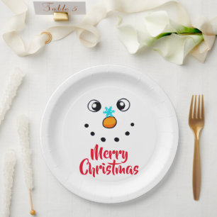 Assiettes En Carton Visage de Bonhomme de Neige Festif Joyeux Noël
