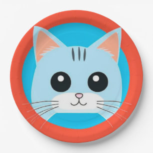 Assiettes En Carton Visage de chat de dessin animé mignon