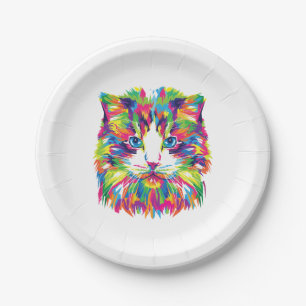 Assiettes En Carton Visage de Chat Design Géométrique Prismatique-3245