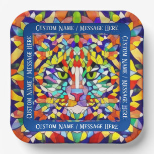 Assiettes En Carton Visage de chat lumineux en couleurs arc-en-ciel - 