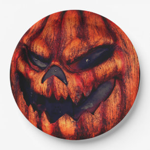 Assiettes En Carton Visage de citrouille effrayant d'Halloween
