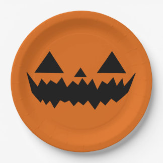 Assiettes En Carton Visage de citrouille effrayant Halloween