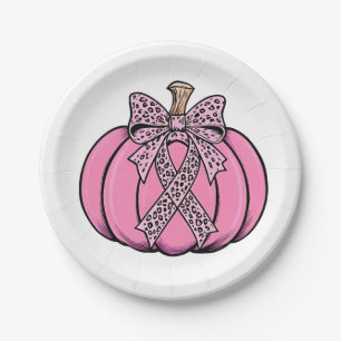 Assiettes En Carton Visage de citrouille ruban rose Halloween cancer d