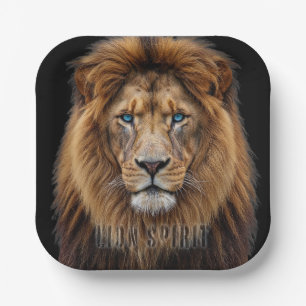 Assiettes En Carton Visage de lion majestueux aux yeux bleus   Faune A