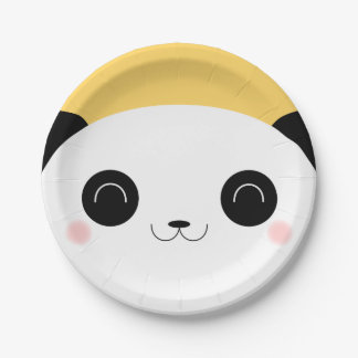 Assiettes En Carton Visage de rougissement de panda de coup d'oeil