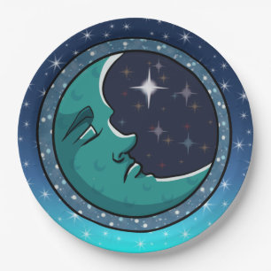 Assiettes En Carton Visage d'homme dans la lune