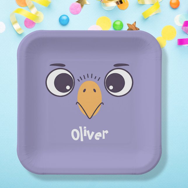Assiettes En Carton Visage d'oiseau drôle avec de grands yeux (Créateur téléchargé)