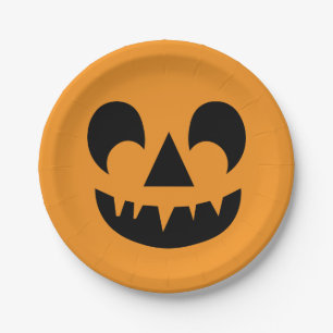 Assiettes En Carton Visage du Citrouille Jack-o'-lantern