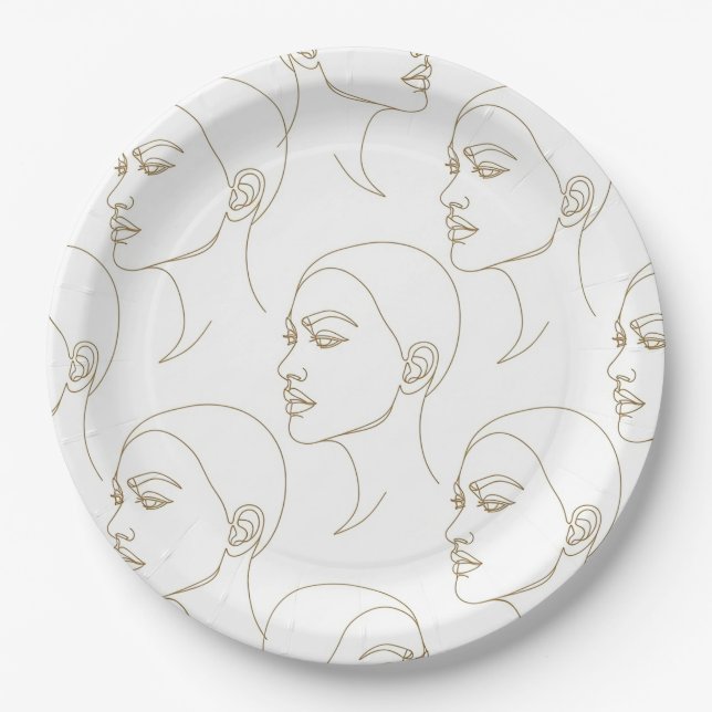 Assiettes En Carton Visage Féminin Minimaliste Motif Ligne (1) (Devant)