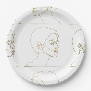 Assiettes En Carton Visage Féminin Minimaliste Motif Ligne (4)