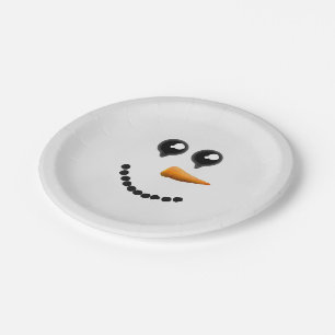 Assiettes En Carton Visage mignon de bonhomme de neige d'hiver