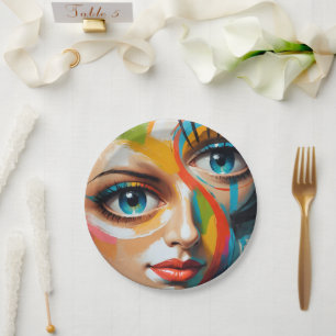 Assiettes En Carton Visage peint couleur Abstraite