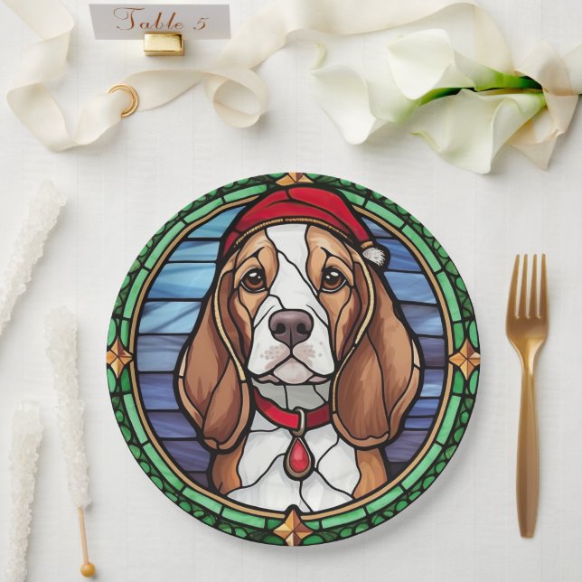 Assiettes En Carton Vitrail de Noël Beagle (Mariage)