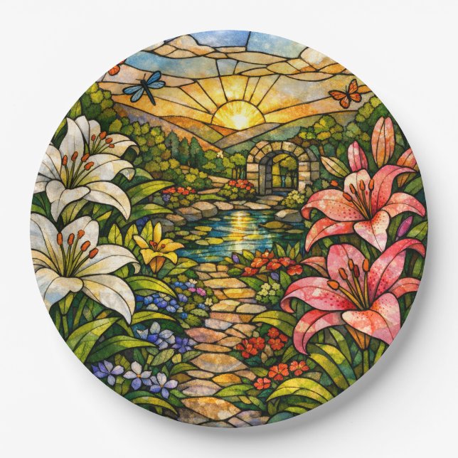 Assiettes En Carton Vitraux Lys et Soleil (Devant)