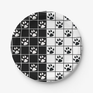 Assiettes En Carton Vitre blanche noire Cute Paw Plaid