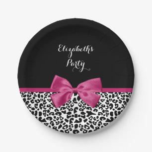 Assiettes En Carton Vivace Bow Bow rose foncé avec nom