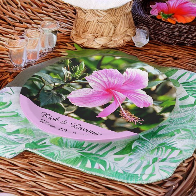 Assiettes En Carton Vivid Hibiscus rose tropical Personnalisé (Créateur téléchargé)