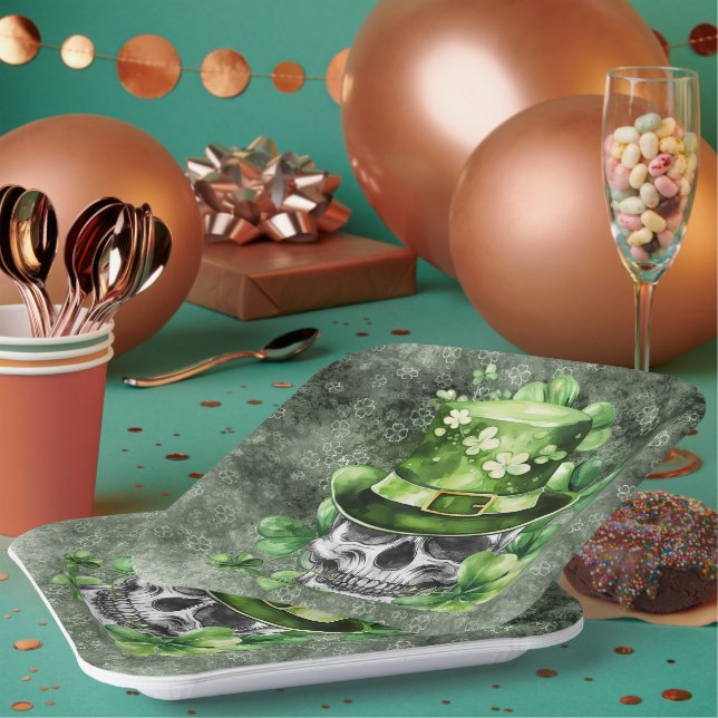 Assiettes En Carton Vivid Skull with Green Hat Illustration (Multi)
