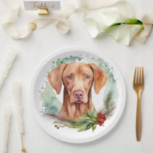 Assiettes En Carton Vizsla Christmas Wreath Festive Pup