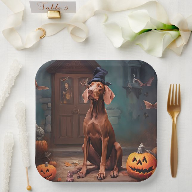 Assiettes En Carton Vizsla Potirons Halloween Effrayant (Mariage)