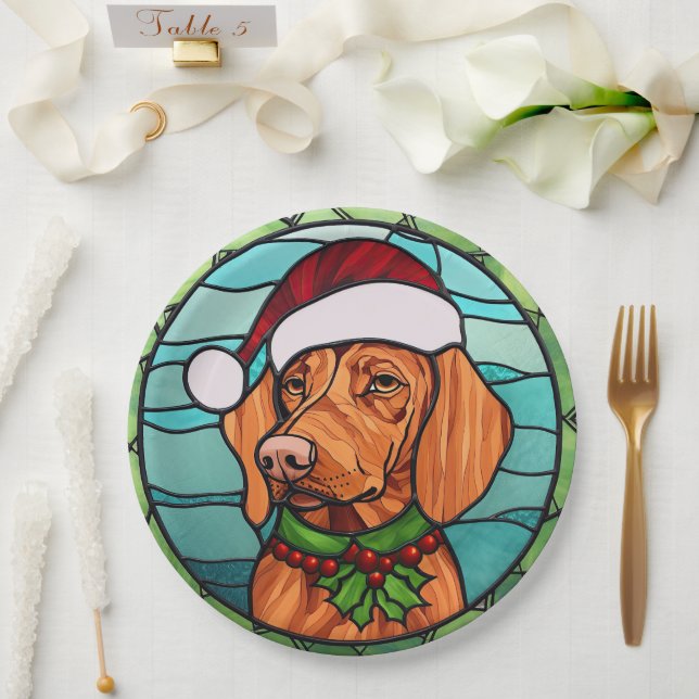 Assiettes En Carton Vizsla Vitraux de Noël (Mariage)