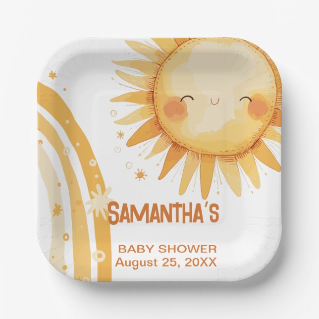 Assiettes En Carton Voici la carte de boîtier du baby shower Sun Boho (Recto)