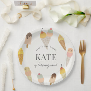 Assiettes En Carton Voici la Glace Colorée de Crème Glacée 1er Anniver