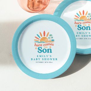 Assiettes En Carton Voici Le Baby shower Fils Retro Boy