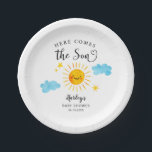 Assiettes En Carton Voici Le Baby shower Son Sunshine<br><div class="desc">Plate de baby shower à thème soleil mignonne avec aquarelle illustration d'un soleil souriant avec étoiles et nuages. Le texte dit : "Voici le Fils." Baby shower pour un bébé garçon.</div>