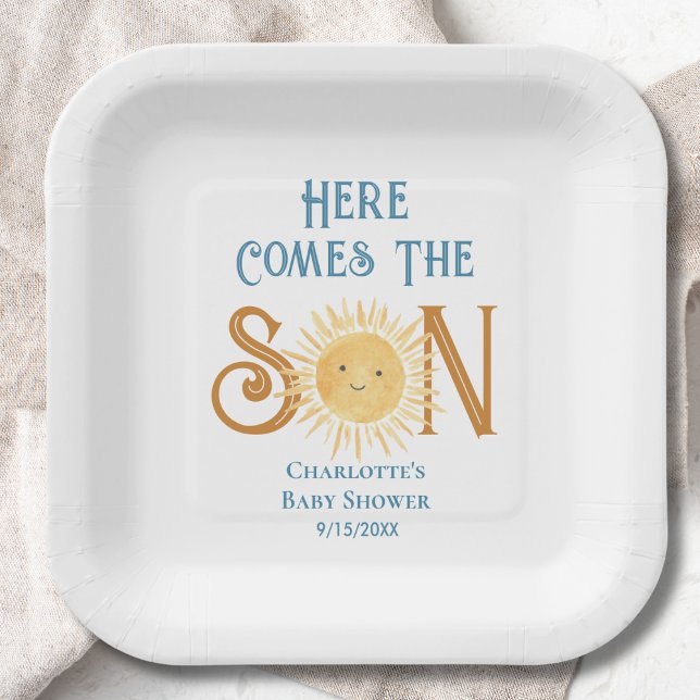 Assiettes En Carton Voici Le Baby shower Son Sunshine (Créateur téléchargé)