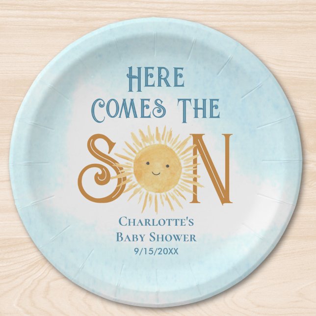 Assiettes En Carton Voici Le Baby shower Son Sunshine (Créateur téléchargé)